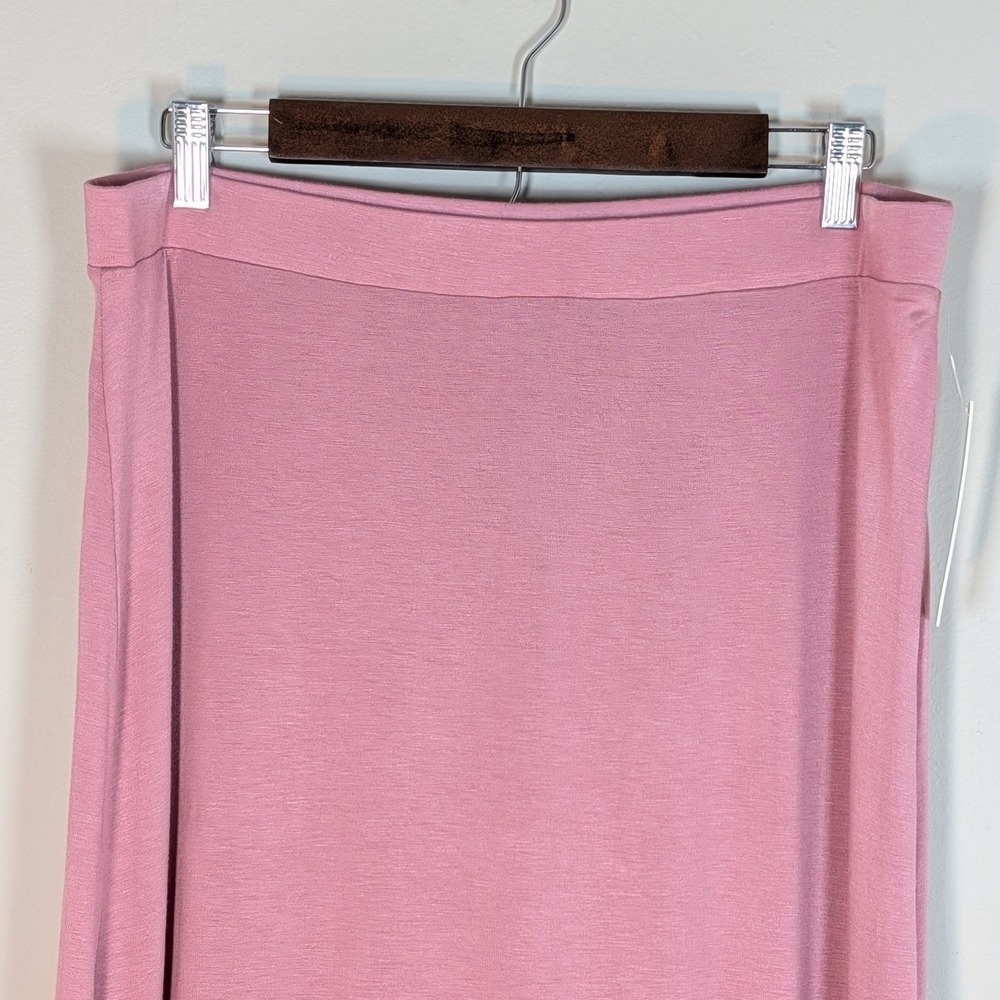 Brandy Blu Mauve Pink Jersey Knit Maxi Skirt Side Slit XL Made in USA Airy Beach